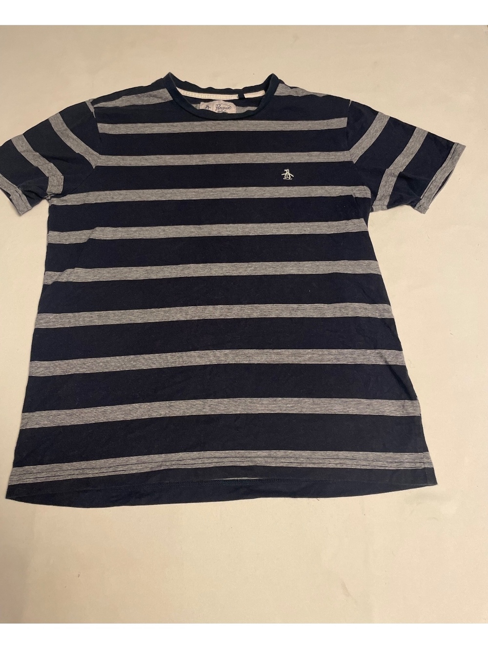 Original Penguin by Munsingwear Men's Medium Striped T-Shirt Navy and Gray